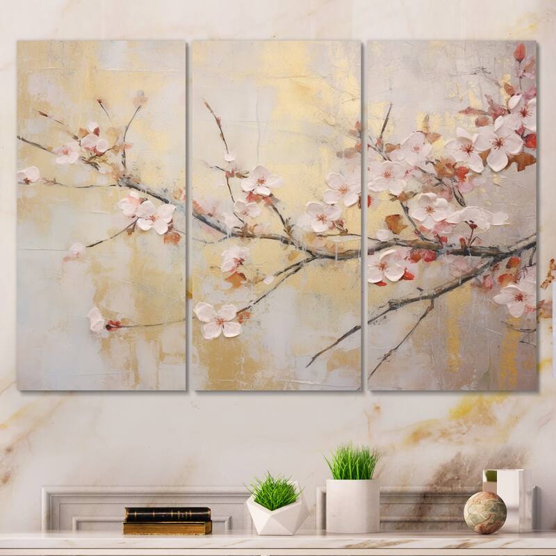 Designart "Apple Blossom Harmony III" Apple Blossom Wall Art Print Set
